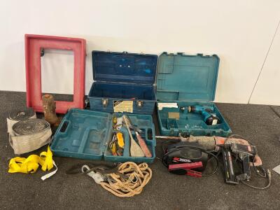 Mixed Lot: Makita Drill, JNC300XL Jump Starter, Reciprocating Saw, Toolboxes & Tools
