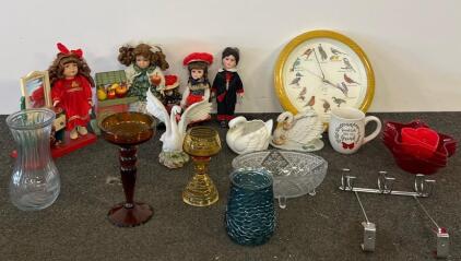 Set Of Four 10" Porcelain Collectible Dolls, Period Costumes & Accessories, 1990s, Brown Hair & More