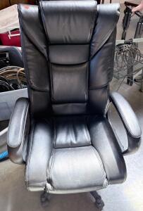 High-Back Black Executive Office Chair, Leather Upholstery, Padded Armrests, Rolling Base, 250 lb Capacity