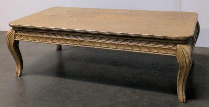 Solid Wood Vintage Coffee Table, Rectangular Top, Carved Apron, Cabriole Legs, 52" x 28"