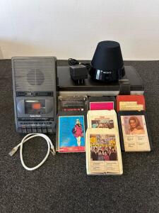 Radio Shack CTR-73 Cassette Recorder (No Power Cord), Sony SRS Wireless Speaker (Tested and Powers On) & 7 8-Track Tapes Bundle