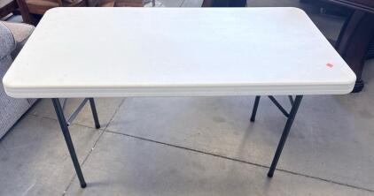 4 Ft Folding Utility Table, White, Powder-Coated Steel Legs, Indoor/Outdoor, Rectangular