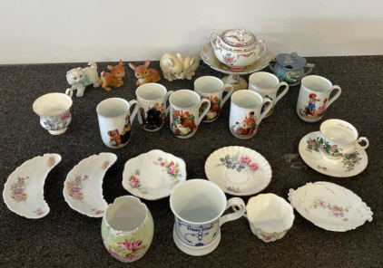 Vintage Porcelain And Ceramic Figurines And Tea Set Pieces