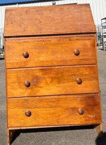 Drop-front Secretary Desk, Honey Finish, 3 Drawers, 42"x32"x16", Vintage Wood