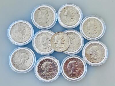 1979 Susan B. Anthony Dollar Coins, 11 Pcs, Variety Of Mint Marks, Copper-Nickel, Capsules