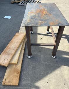 Heavy-Duty Steel Work Table, 48"x30" Top, 4 Casters, Includes Wood Planks