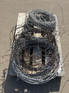 Lot of 4 Galvanized 12.5 Gauge Barbed Wire Rolls &ndash; Approx. 5,280 ft Total, 2-Strand, Mixed Condition