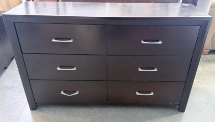 6-Drawer Dresser, Espresso Finish, 60" x 18" x 31", Metal Handles, Contemporary Design