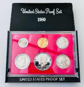 1980 U.S. Mint Proof Set - 6 Coins, Original Packaging, Lincoln To Susan B. Anthony Dollar