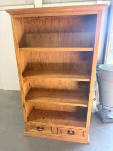 Wooden Bookcase with 4 Shelves and 2 Drawers, 36" W x 12" D x 60" H