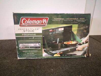 Coleman PerfectFlow 2-Burner Propane Camping Stove, 20,000 BTU, Steel, Removable Grate