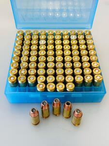 (99) Rounds .45 ACP Handloads, Hornady 185Gr XTP JHP, Bullseye Powder, Mixed Brass, LP Primer