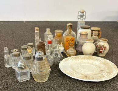 Mixed Vintage Glass Bottles Lot - Perfume, Apothecary, Shakers, Plate, 35+ Pieces, c.1920s&ndash;1960s