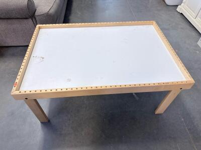 Children's Play Table With Raised Border And Peg Holes, Solid Wood Frame, White Laminate Surface