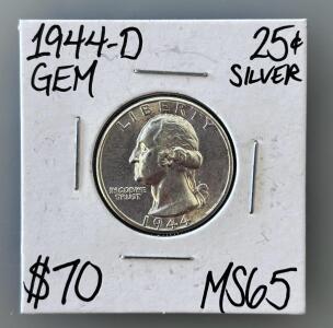 1944-D Washington Quarter MS65 Silver 90% Denver Mint 25&cent; Coin