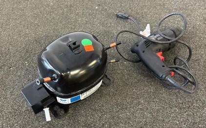 Embraco EME60HER 1/5 HP R134a Hermetic Compressor & S-B 6220 3/8" 120V Corded Drill( tested drill and is working properly)