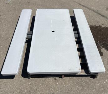 Lifetime Outdoor Picnic Table With Attached Benches, Light Gray, Seats Eight, Foldable, Umbrella Hole