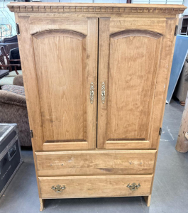 Classic Solid Wood Armoire Cabinet, 2 Doors 2 Drawers, Light Finish, Approx. 40"x20"x66"