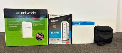 On Networks N300R Router, ARRIS SB6141 Modem, Garmin n&uuml;vi 50LM GPS Bundle, Accessories