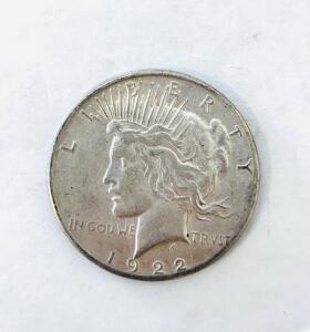 1922 Peace Dollar $1 Silver Coin, 90% Silver, Philadelphia Mint, Circulated Condition