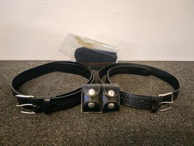 Police Duty Belt Set Black Leather, Jay-Pee Pouch, 2.25" Basketweave, 2 Holsters, Accessories