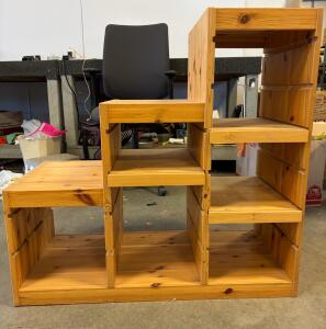 Solid Pine Step Bookshelf with 6 Compartments, 48" x 12" x 48"