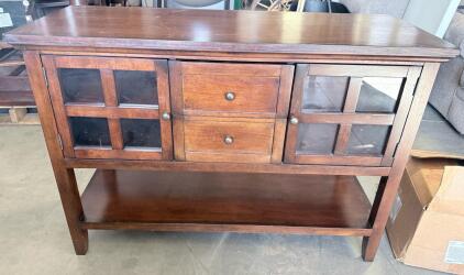 Pier 1 Imports Dark Wood Sideboard Buffet Cabinet, Glass Pane Doors, 2 Drawers, 50"x18"x32"