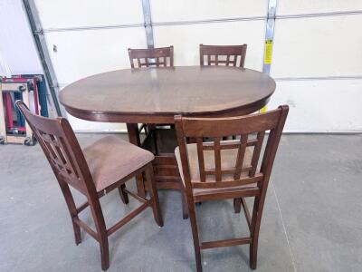 Counter-Height Oval Wood Dining Table Set With 4 Upholstered Chairs & Base Storage Cubby