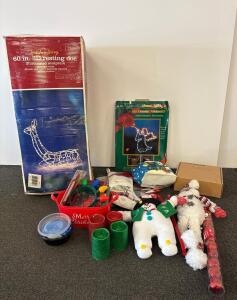 Assorted Christmas Holiday Decorations, 20+ Items, Holiday Living Illuminated Sculpture Doe, Angel, Ornaments, & More