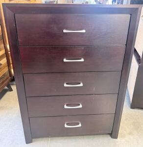 Modern 5-Drawer Chest Dresser &ndash; Espresso Finish, 48"x32"x16", Silver Metal Handles
