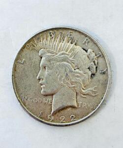 1922 Peace Silver Dollar, Philadelphia Mint, 90% Silver, Designed By Anthony De Francisci