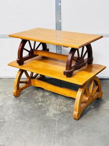 Rustic Wagon Wheel-Style Coffee Tables Solid Wood, Vintage Western Decor 40"x22"x16.5" And 36"x 20"x 13"