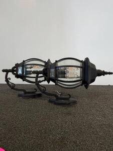 Pair Of Black Outdoor Wall Lanterns With LED Bulbs, 12.5" x 7.5" x 5.5"