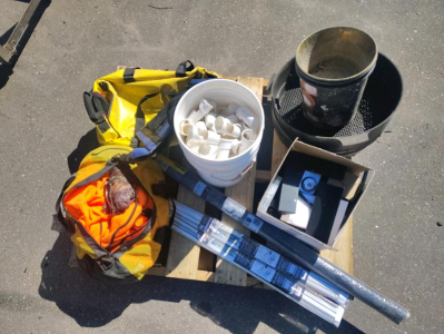 Guide Gear Yellow Waterproof Duffel, Cabela&rsquo;s Seat, Window Screen Kits, Buckets, Hi-Vis Gear