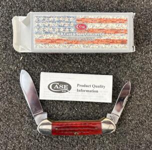 Case 26795 Trapper Folding Knife, 4.13" Closed, Dark Red Sawcut Bone Handle, Tru-Sharp SS Blades