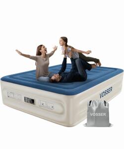 VOSSER Queen Size Air Mattress with Integrated Electric Pump, Carry Bag, Blue/White, 80"x60"x18"