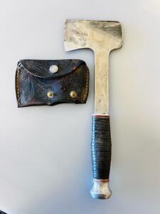Vintage KA-BAR Hatchet With Leather Sheath, 12" Overall Length, 3.5" Blade Edge