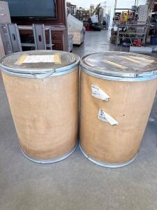 Pair Of 55 Gallon Fiber Drums, Open Head, Locking Ring, 22.5"x34.5", Stackable