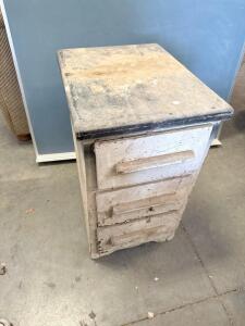 Vintage Wooden 3-Drawer Utility Shop Cabinet &ndash; Approx. 16"x12"x24", Heavy Wear, Solid Wood