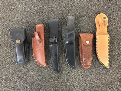 Leather Knife Sheaths &ndash; Buck, Marbles, Remington & Custom, Belt Loop, Snap Closure