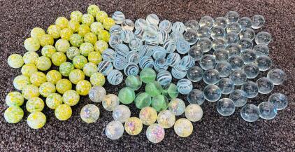 Assorted Glass Marbles, 16-18mm Diameter, Swirl And Iridescent Designs