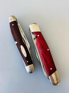 CASE & RM Stockman Multi-Blade Folding Pocket Knives, 3-Blade, Japan & USA, Red/Brown Handles