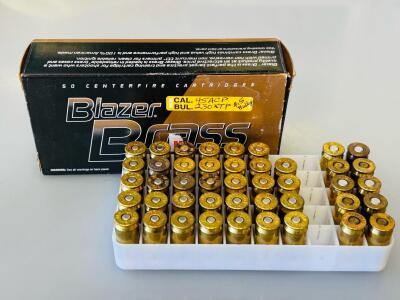 Partial Box Of .45 ACP Rounds, Blazer Brass Box, 230Gr, 4 Hornady XTP JHP, Mixed Reloads