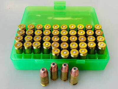 Partial Box Of .45 ACP 185Gr Hornady XTP JHP Reloads, MTM Case-Gard Box