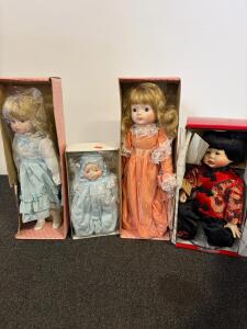 Danbury Mint & Knowles Porcelain Collector Dolls, Goldilocks, Asian Attire, Blue Dress, Certificates