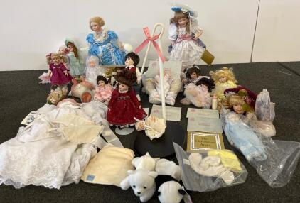 Brinn's & Collectible Porcelain Doll Lot, 14+ Dolls, Accessories, COAs, 1990s, Taiwan