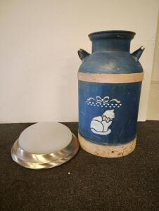 Milk can and round light fixture