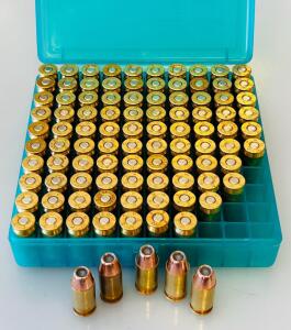 .45 ACP (98) Rounds Handloaded Ammunition, Mixed Brass, 185/200Gr JHP, Bullseye Powder