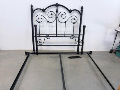 Victorian Ornate Black Metal Queen Bed Frame With Scrollwork Headboard, Powder Coated Steel