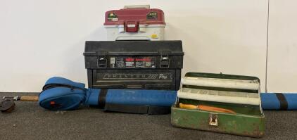 Vintage Plano And Phantom Pro Tackle Boxes With Fly Rod And Reel, Assorted Accessories